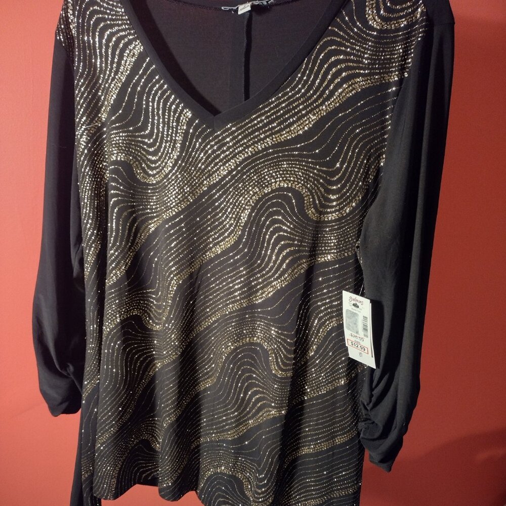 NEW WITH TAGS Black Long Sleeve with Gold Embellished Glittery Top